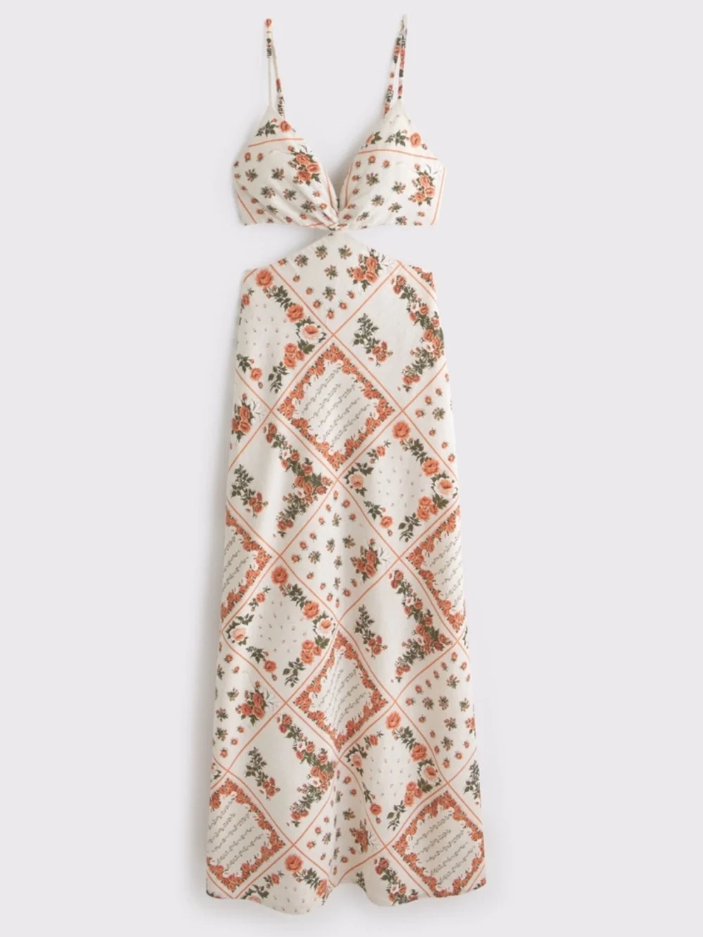 Abercrombie & Fitch White Floral Bandana Maxi Dress with Rust Roses